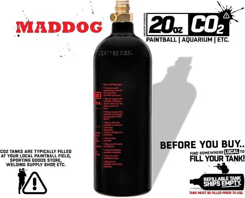 Maddog 20 Oz Refillable Aluminum CO2 Paintball Tank - Ships Empty in Saudi Arabia
