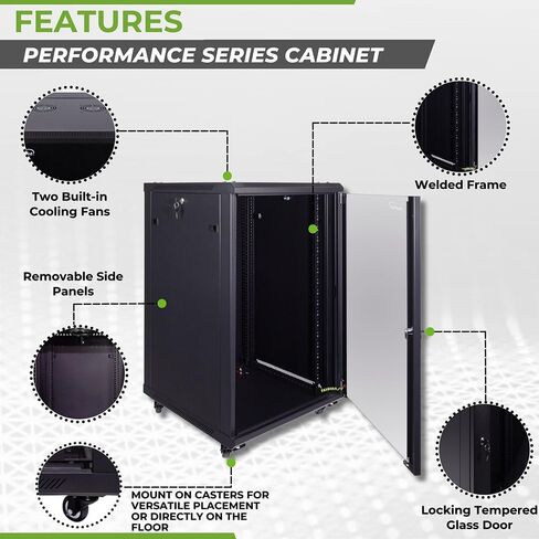 NavePoint 22U Server Cabinet Wall Mount Rack Enclosure with Caster Wheels, 2 Fans, Locking Glass Door, Removable Side Panels – 22U Network Cabinet 23.6" Deep, 19" Server Rack for A/V Equipment in Kuwait