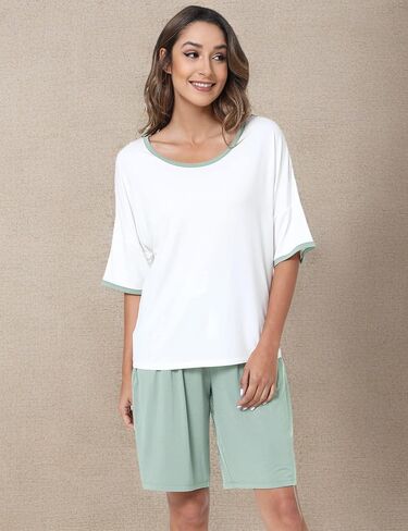 LazyCozy طقم بيجامة نسائي شورت برمودا بأكمام علوية مكون من قطعتين - فسكوز مصنوع من الخيزران in Kuwait