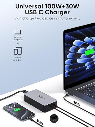 Universal 100W USB C Charger Power Adapter, with 30W USB C Port, Fast Charging for MacBook Pro/Air 16, 15, 14, 13 Inch, Lenovo Thinkpad, Dell Hp Acer Asus Samsung Chromebook and All Type-C port Device in Kuwait