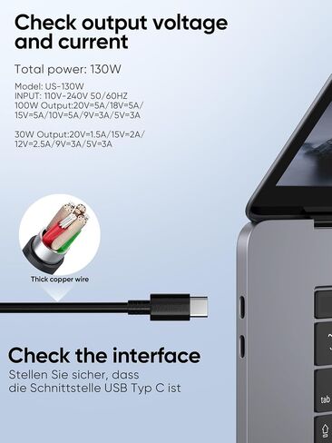 Universal 100W USB C Charger Power Adapter, with 30W USB C Port, Fast Charging for MacBook Pro/Air 16, 15, 14, 13 Inch, Lenovo Thinkpad, Dell Hp Acer Asus Samsung Chromebook and All Type-C port Device in Kuwait