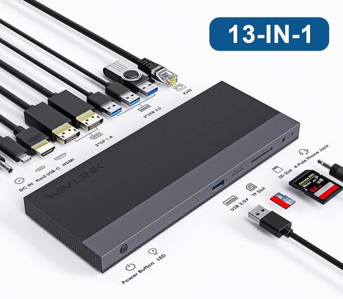 محطة إرساء الكمبيوتر المحمول USB C شاشة ثلاثية، قاعدة توصيل كمبيوتر محمول WAVLINK ثلاثية العرض مع شحن 100 وات لجهاز M1/M2 MacBook Pro/Air، Dell، Lenovo، HP، Asus، 2DP+HDMI، 4USB 3.0، جيجابت إيثرنت، TF/SD in Kuwait