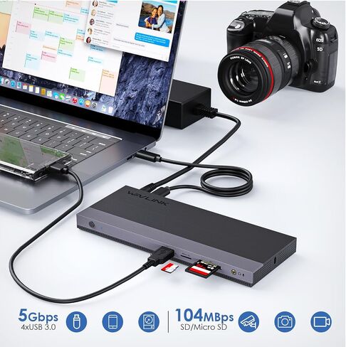 محطة إرساء الكمبيوتر المحمول USB C شاشة ثلاثية، قاعدة توصيل كمبيوتر محمول WAVLINK ثلاثية العرض مع شحن 100 وات لجهاز M1/M2 MacBook Pro/Air، Dell، Lenovo، HP، Asus، 2DP+HDMI، 4USB 3.0، جيجابت إيثرنت، TF/SD in Kuwait