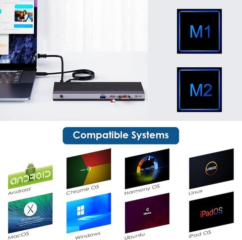 محطة إرساء الكمبيوتر المحمول USB C شاشة ثلاثية، قاعدة توصيل كمبيوتر محمول WAVLINK ثلاثية العرض مع شحن 100 وات لجهاز M1/M2 MacBook Pro/Air، Dell، Lenovo، HP، Asus، 2DP+HDMI، 4USB 3.0، جيجابت إيثرنت، TF/SD in Kuwait
