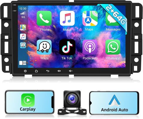 Podofo Apple CarPlay Car Stereo Radio for Chevrolet Chevy Silverado GMC Sierra Buick Enclave 2007-2012 8" IPS Touch Screen Audio with Android Auto GPS Mirror Link WiFi RDS Hi-Fi Backup Camera in Saudi Arabia
