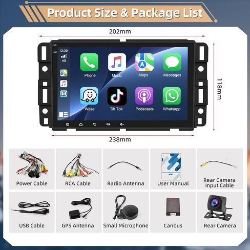 Podofo Apple CarPlay Car Stereo Radio for Chevrolet Chevy Silverado GMC Sierra Buick Enclave 2007-2012 8" IPS Touch Screen Audio with Android Auto GPS Mirror Link WiFi RDS Hi-Fi Backup Camera in Saudi Arabia