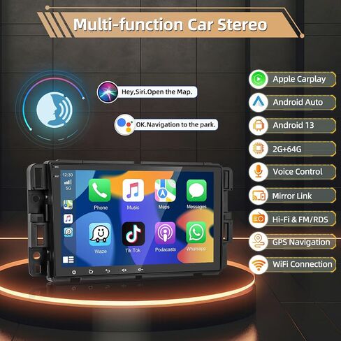 Podofo Apple CarPlay Car Stereo Radio for Chevrolet Chevy Silverado GMC Sierra Buick Enclave 2007-2012 8" IPS Touch Screen Audio with Android Auto GPS Mirror Link WiFi RDS Hi-Fi Backup Camera in Saudi Arabia