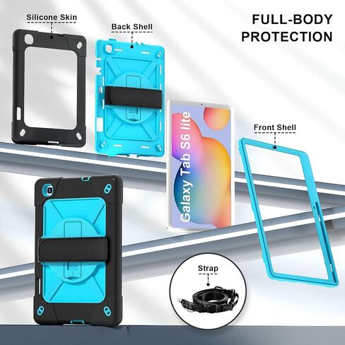 for Samsung Galaxy Tab S6 Lite Tablet Case 10.4 inch 2024/2022/2020, 360 Rotating Stand Heavy Duty Shockproof Silicone Case for Galaxy Tab S6 lite (SM-P620/P625/P610/P613/P615/P619) Black in Kuwait