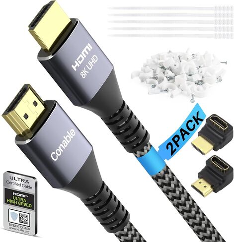 8K HDMI® Cable 2 FT, Real Certified 48Gbps Ultra High Speed HDMI® Cable, Ultra HD Braided Cord, Supports 8K@60Hz 4K@120Hz, eARC, HDR, HDCP 2.3, for Laptop, Monitor, Switch, PS5/PS4, Xbox, UHD TV in Kuwait
