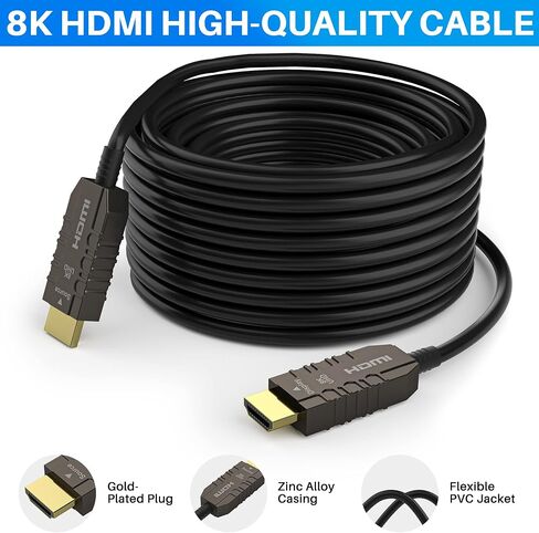 8K HDMI® Cable 2 FT, Real Certified 48Gbps Ultra High Speed HDMI® Cable, Ultra HD Braided Cord, Supports 8K@60Hz 4K@120Hz, eARC, HDR, HDCP 2.3, for Laptop, Monitor, Switch, PS5/PS4, Xbox, UHD TV in Kuwait