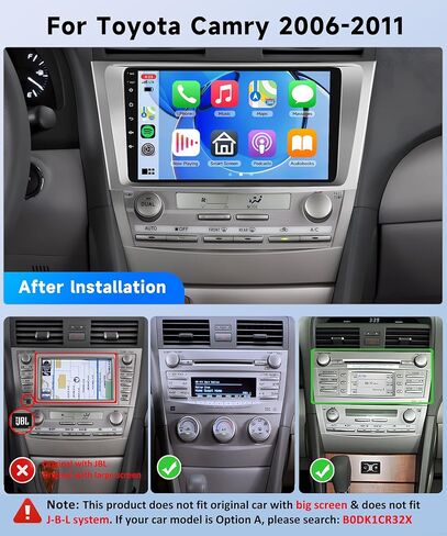 4G+64G لسيارة Toyota Camry 2006-2011 مستقبل ستيريو سيارة CarPlay لاسلكي، 9 بوصة Android Auto IPS 1280 * 720 وحدة رأس تعمل باللمس، راديو سيارة Android 32EQ DSP بلوتوث FM WiFi/GPS/HD كاميرا احتياطية in Saudi Arabia