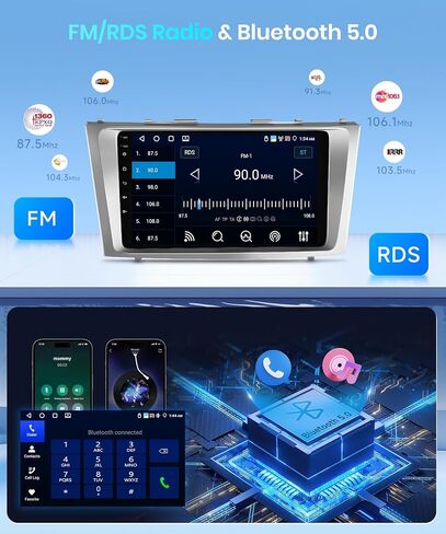 4G+64G لسيارة Toyota Camry 2006-2011 مستقبل ستيريو سيارة CarPlay لاسلكي، 9 بوصة Android Auto IPS 1280 * 720 وحدة رأس تعمل باللمس، راديو سيارة Android 32EQ DSP بلوتوث FM WiFi/GPS/HD كاميرا احتياطية in Saudi Arabia