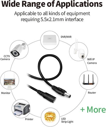 Lonnky 10FT 3M DC Power Extension Cable, 2.1mm x 5.5mm, Compatible with Universal 12V DC Power Adapter Wall Charger for Security Camera CCTV Camera/DVR/NVR System,W in Saudi Arabia