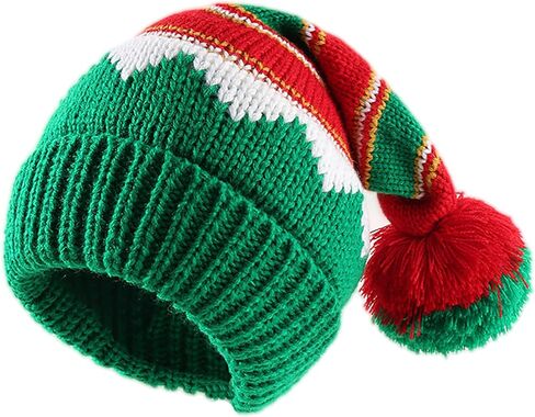 Christmas Elf-Hats Knitted Beanies-Hat for Women Men - Santa Skull Cap with Pompom in Saudi Arabia