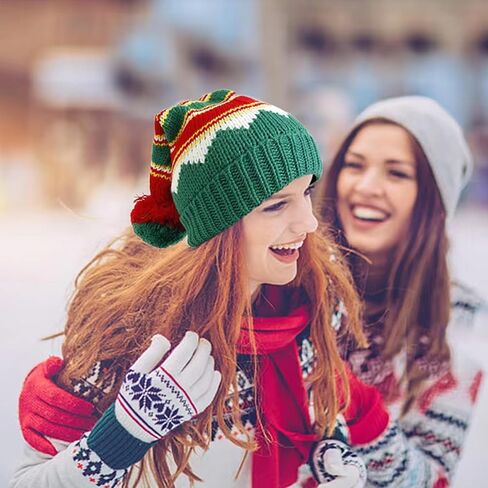 Christmas Elf-Hats Knitted Beanies-Hat for Women Men - Santa Skull Cap with Pompom in Saudi Arabia