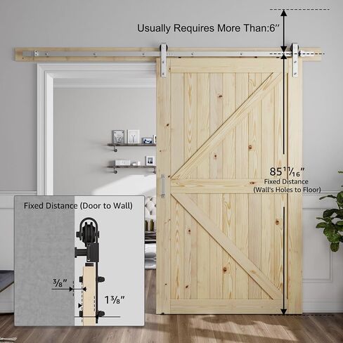 SMARTSTANDARD 30in x 80in Sliding Barn Door with 5ft Barn Door Hardware Kit & Handle, Pre-Drilled Ready to Assemble, DIY Unfinished Solid Spruce Wood Panelled Slab, K-Frame Natural in Kuwait