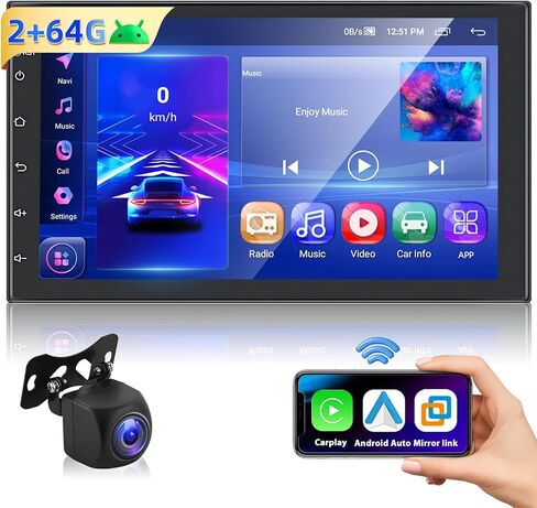 2+64G Podofo 2Din 7 بوصة ستيريو سيارة مع Apple Carplay/Android Auto، Android 13 شاشة لمس راديو السيارة مع نظام ملاحة GPS/بلوتوث/SWC/FM/RDS/WiFi/USB + كاميرا احتياطية in Saudi Arabia