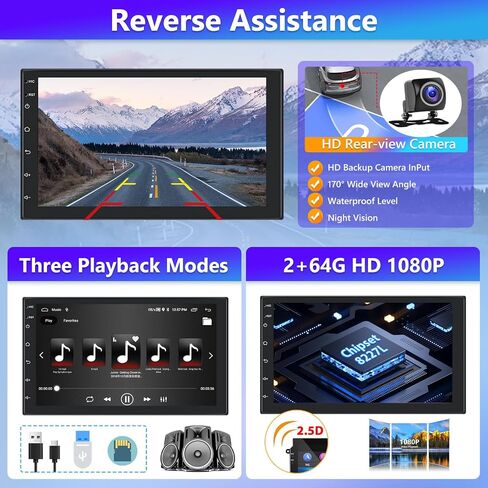 2+64G Podofo 2Din 7 بوصة ستيريو سيارة مع Apple Carplay/Android Auto، Android 13 شاشة لمس راديو السيارة مع نظام ملاحة GPS/بلوتوث/SWC/FM/RDS/WiFi/USB + كاميرا احتياطية in Saudi Arabia