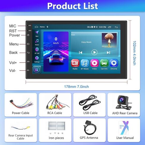 2+64G Podofo 2Din 7 بوصة ستيريو سيارة مع Apple Carplay/Android Auto، Android 13 شاشة لمس راديو السيارة مع نظام ملاحة GPS/بلوتوث/SWC/FM/RDS/WiFi/USB + كاميرا احتياطية in Saudi Arabia