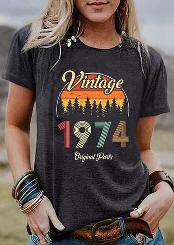 50th Birthday Gift Shirts Vintage 1974 Shirt for Women Letter Print Retro Party Tops Short Sleeve Casual Tee in Kuwait