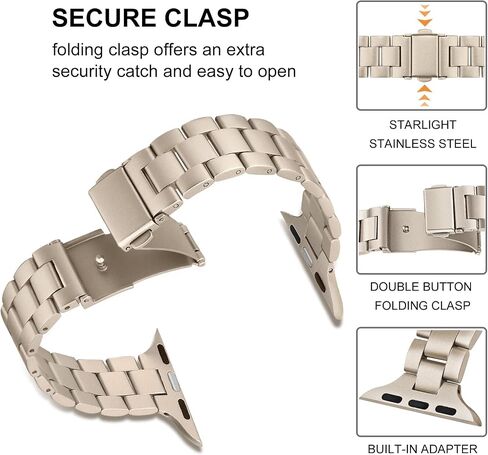TRUMiRR Band for Apple Watch Series 10 42mm 46mm 9 8 7 41mm 45mm Starlight Women, Slim Stainless Steel Watchband Feminine Strap Replacement for iWatch Ultra SE Series 6 5 4 40mm 44mm in Saudi Arabia