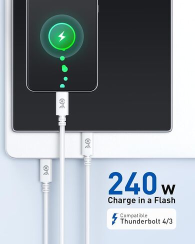 مسائل الكابل [معتمد من USB-IF] كابل USB C بقدرة 240 واط بطول 6.6 قدم باللون الأبيض لأجهزة MacBook Pro وiPad Pro وiPhone 16/15 وApple Vision Pro (كابل شاحن USB C بقدرة 140 واط، وكابل شحن USB C، USB 2.0، بدون فيديو) in Kuwait