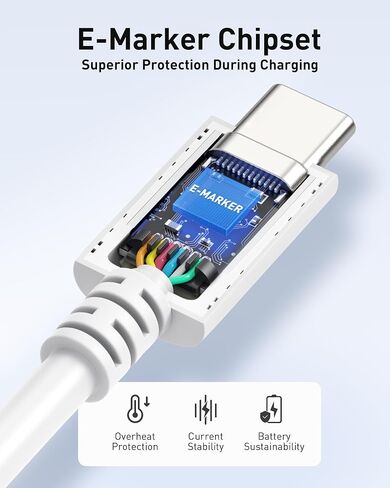 مسائل الكابل [معتمد من USB-IF] كابل USB C بقدرة 240 واط بطول 6.6 قدم باللون الأبيض لأجهزة MacBook Pro وiPad Pro وiPhone 16/15 وApple Vision Pro (كابل شاحن USB C بقدرة 140 واط، وكابل شحن USB C، USB 2.0، بدون فيديو) in Kuwait