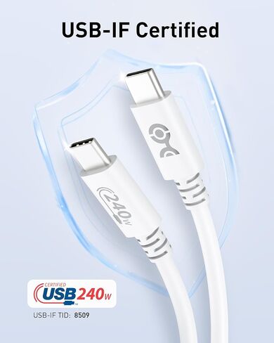مسائل الكابل [معتمد من USB-IF] كابل USB C بقدرة 240 واط بطول 6.6 قدم باللون الأبيض لأجهزة MacBook Pro وiPad Pro وiPhone 16/15 وApple Vision Pro (كابل شاحن USB C بقدرة 140 واط، وكابل شحن USB C، USB 2.0، بدون فيديو) in Kuwait