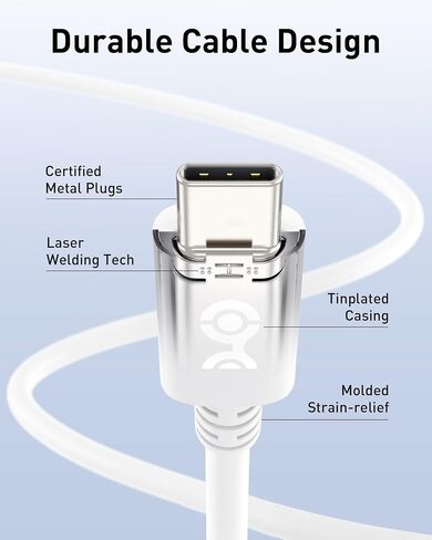 مسائل الكابل [معتمد من USB-IF] كابل USB C بقدرة 240 واط بطول 6.6 قدم باللون الأبيض لأجهزة MacBook Pro وiPad Pro وiPhone 16/15 وApple Vision Pro (كابل شاحن USB C بقدرة 140 واط، وكابل شحن USB C، USB 2.0، بدون فيديو) in Kuwait