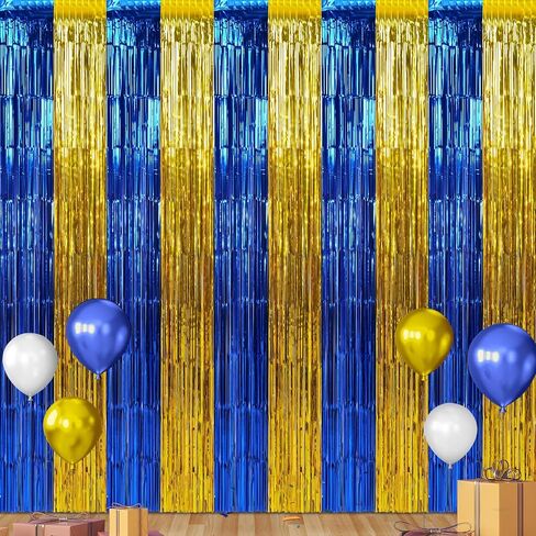 6 Pack 3.3X6.6Ft Blue Dog Foil Fringe Curtains Backdrop Decorations, Orange Blue and Light Blue Birthday Party Tinsel Metallic Streamers Photo Booth Background for Blue Dog Theme Party Supplies in Kuwait