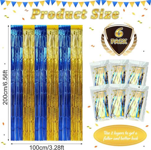 6 Pack 3.3X6.6Ft Blue Dog Foil Fringe Curtains Backdrop Decorations, Orange Blue and Light Blue Birthday Party Tinsel Metallic Streamers Photo Booth Background for Blue Dog Theme Party Supplies in Kuwait
