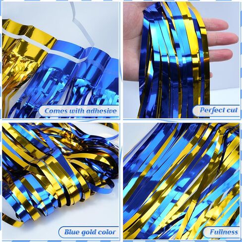 6 Pack 3.3X6.6Ft Blue Dog Foil Fringe Curtains Backdrop Decorations, Orange Blue and Light Blue Birthday Party Tinsel Metallic Streamers Photo Booth Background for Blue Dog Theme Party Supplies in Kuwait