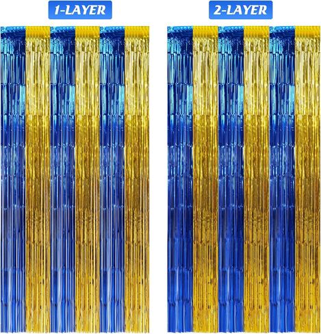 6 Pack 3.3X6.6Ft Blue Dog Foil Fringe Curtains Backdrop Decorations, Orange Blue and Light Blue Birthday Party Tinsel Metallic Streamers Photo Booth Background for Blue Dog Theme Party Supplies in Kuwait
