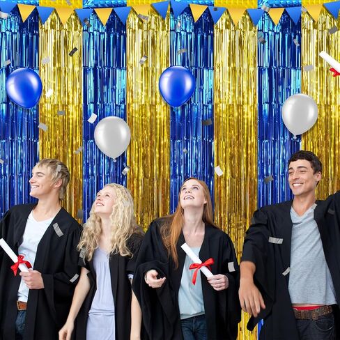 6 Pack 3.3X6.6Ft Blue Dog Foil Fringe Curtains Backdrop Decorations, Orange Blue and Light Blue Birthday Party Tinsel Metallic Streamers Photo Booth Background for Blue Dog Theme Party Supplies in Kuwait