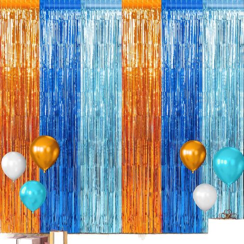 6 Pack 3.3X6.6Ft Blue Dog Foil Fringe Curtains Backdrop Decorations, Orange Blue and Light Blue Birthday Party Tinsel Metallic Streamers Photo Booth Background for Blue Dog Theme Party Supplies in Kuwait
