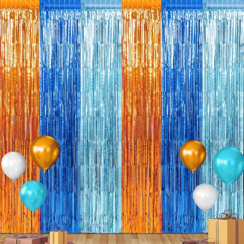 6 Pack 3.3X6.6Ft Blue Dog Foil Fringe Curtains Backdrop Decorations, Orange Blue and Light Blue Birthday Party Tinsel Metallic Streamers Photo Booth Background for Blue Dog Theme Party Supplies in Kuwait