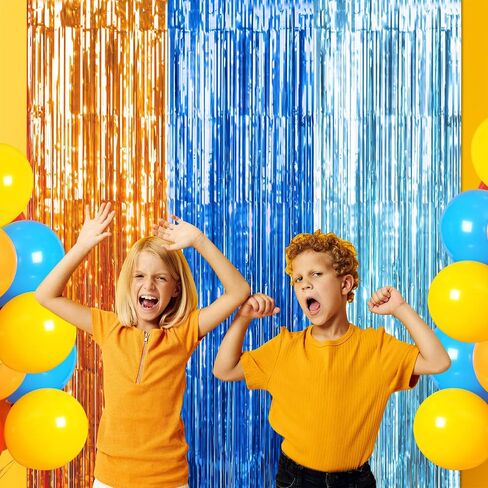 6 Pack 3.3X6.6Ft Blue Dog Foil Fringe Curtains Backdrop Decorations, Orange Blue and Light Blue Birthday Party Tinsel Metallic Streamers Photo Booth Background for Blue Dog Theme Party Supplies in Kuwait