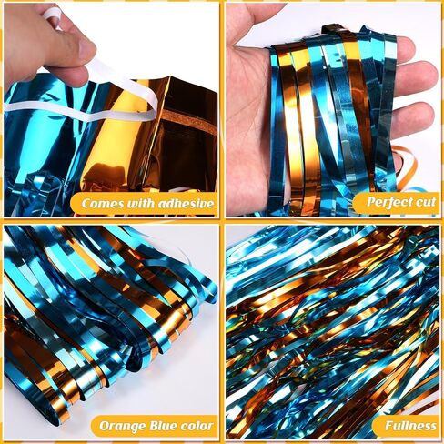 6 Pack 3.3X6.6Ft Blue Dog Foil Fringe Curtains Backdrop Decorations, Orange Blue and Light Blue Birthday Party Tinsel Metallic Streamers Photo Booth Background for Blue Dog Theme Party Supplies in Kuwait