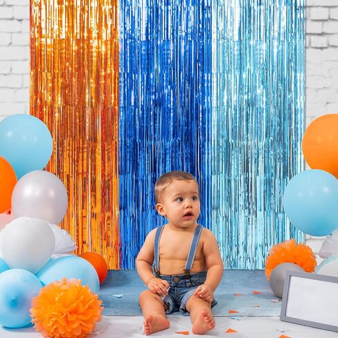 6 Pack 3.3X6.6Ft Blue Dog Foil Fringe Curtains Backdrop Decorations, Orange Blue and Light Blue Birthday Party Tinsel Metallic Streamers Photo Booth Background for Blue Dog Theme Party Supplies in Kuwait
