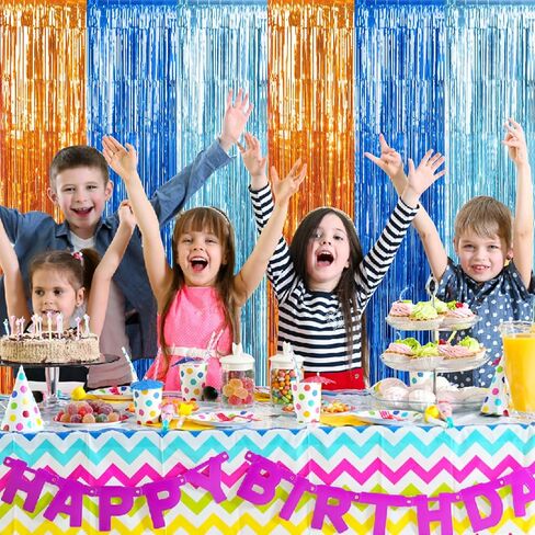 6 Pack 3.3X6.6Ft Blue Dog Foil Fringe Curtains Backdrop Decorations, Orange Blue and Light Blue Birthday Party Tinsel Metallic Streamers Photo Booth Background for Blue Dog Theme Party Supplies in Kuwait