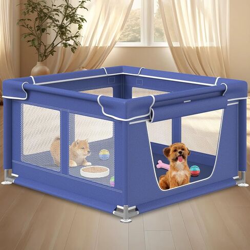 42 × 42 Inch Puppy PlayPen, Dog Playpen with Gate for Puppies, Small and Medium Dogs, Pet PlayPen with Roof for Outdoors & Indoors, Tear Resistant Fabric, Safe and Sturdy Dog Fence. in Kuwait