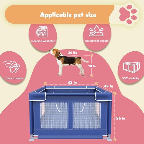 42 × 42 Inch Puppy PlayPen, Dog Playpen with Gate for Puppies, Small and Medium Dogs, Pet PlayPen with Roof for Outdoors & Indoors, Tear Resistant Fabric, Safe and Sturdy Dog Fence. in Kuwait