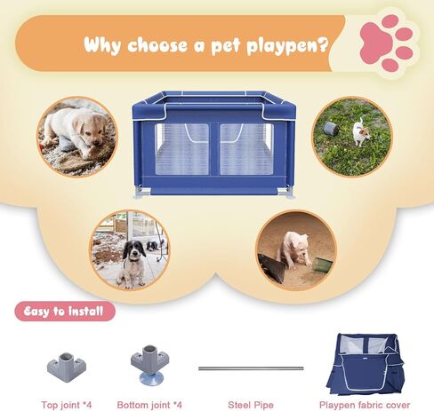 42 × 42 Inch Puppy PlayPen, Dog Playpen with Gate for Puppies, Small and Medium Dogs, Pet PlayPen with Roof for Outdoors & Indoors, Tear Resistant Fabric, Safe and Sturdy Dog Fence. in Kuwait