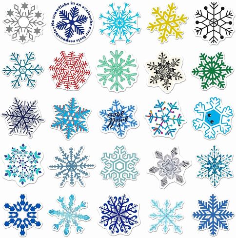50PCS Snowflake Pattern Stickers, Perfect for Water Bottles, Laptops, Bumpers, Skateboards, Phones, and More! Capture The Winter Magic for Teens and Kids Alike! in Saudi Arabia