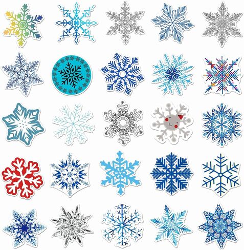 50PCS Snowflake Pattern Stickers, Perfect for Water Bottles, Laptops, Bumpers, Skateboards, Phones, and More! Capture The Winter Magic for Teens and Kids Alike! in Saudi Arabia