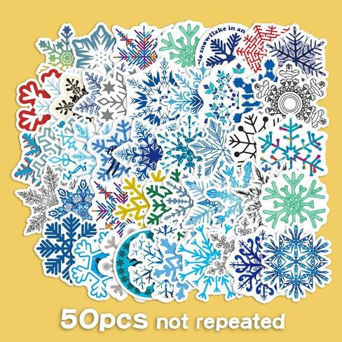 50PCS Snowflake Pattern Stickers, Perfect for Water Bottles, Laptops, Bumpers, Skateboards, Phones, and More! Capture The Winter Magic for Teens and Kids Alike! in Saudi Arabia