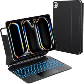 OMOTON Bluetooth Magnetic Keyboard Case for iPad Pro 11 inch (M4 2024), with Magnetic-Stand, Multi-Touch Trackpad, 7 Colors Backlight Wireless Keyboard for iPad Pro 11 inch (5th Gen), Black