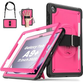 Lainergie Samsung Galaxy Tab A9+/A9 Plus Case 11" 2023 (SM-X210/X216/X218), Full Body Shockproof Protective Case with Screen Protector, 360°Rotating Stand, Hand/Shoulder Strap and Pen Holder, Black