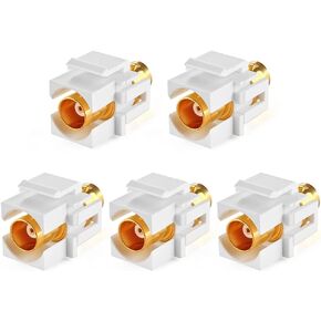 TNP BNC Keystone Jack (5 Pack) Insert Connector Socket Female Snap In Adapter Port Gold Plated Inline Coupler For Wall Plate Outlet Panel Mount (White)