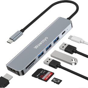 USB C HDMI Hub, Multiport 7 in 1 USB C Hub Adapter with Ethernet, Docking Station USB 3.0, SD/TF, for MacBook Pro Air M1 M2, for iPad Pro m1,for Switch for Chromecast & More